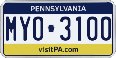 PA license plate MYO3100