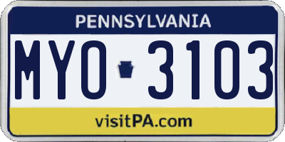 PA license plate MYO3103