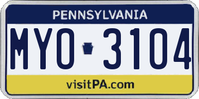 PA license plate MYO3104
