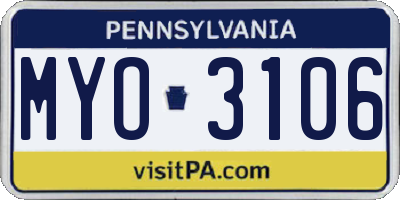 PA license plate MYO3106