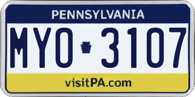 PA license plate MYO3107