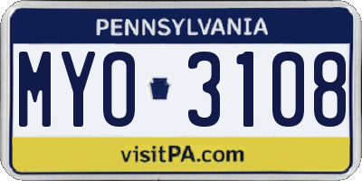 PA license plate MYO3108