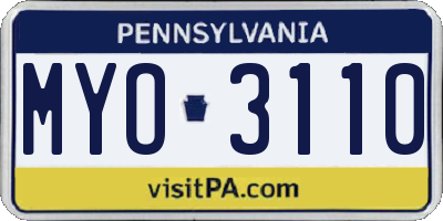 PA license plate MYO3110