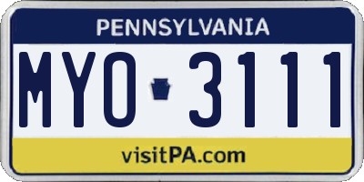 PA license plate MYO3111
