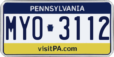 PA license plate MYO3112