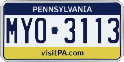 PA license plate MYO3113