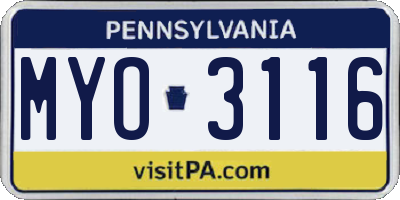 PA license plate MYO3116