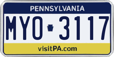PA license plate MYO3117