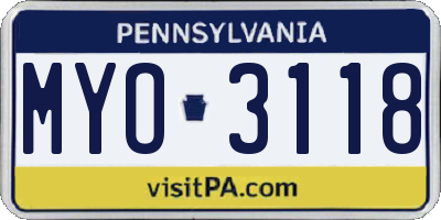 PA license plate MYO3118