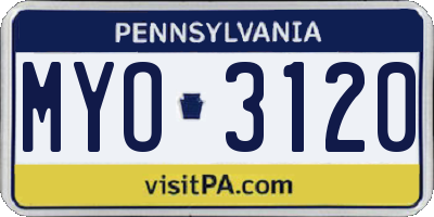 PA license plate MYO3120