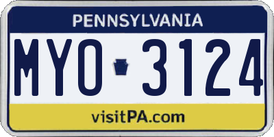 PA license plate MYO3124