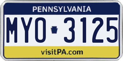 PA license plate MYO3125