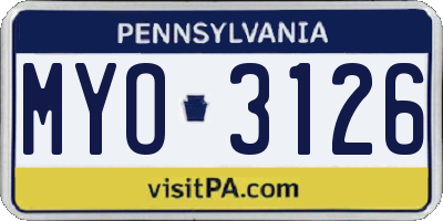 PA license plate MYO3126