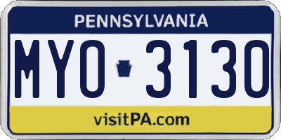 PA license plate MYO3130