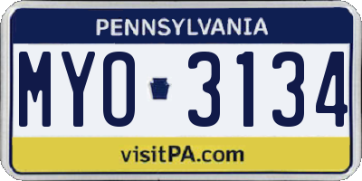 PA license plate MYO3134