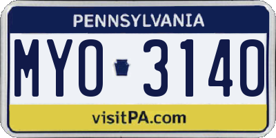 PA license plate MYO3140