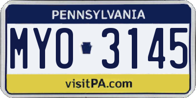 PA license plate MYO3145