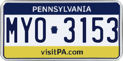 PA license plate MYO3153