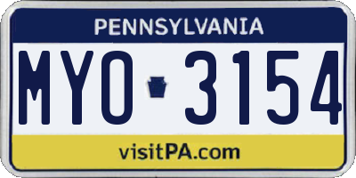 PA license plate MYO3154