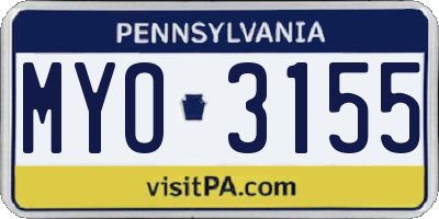 PA license plate MYO3155