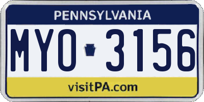 PA license plate MYO3156