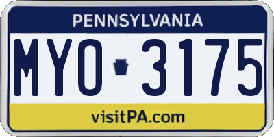 PA license plate MYO3175