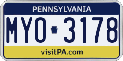 PA license plate MYO3178