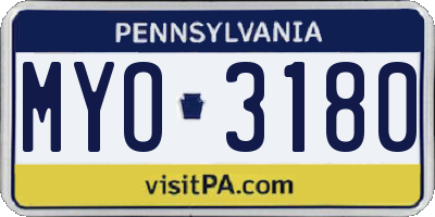 PA license plate MYO3180