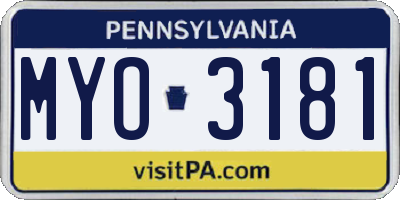 PA license plate MYO3181