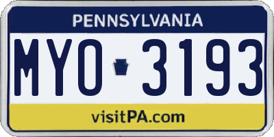 PA license plate MYO3193