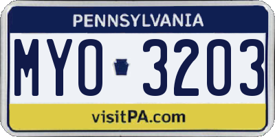 PA license plate MYO3203