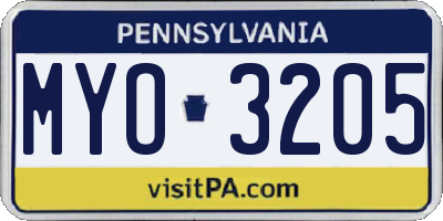PA license plate MYO3205