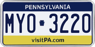 PA license plate MYO3220