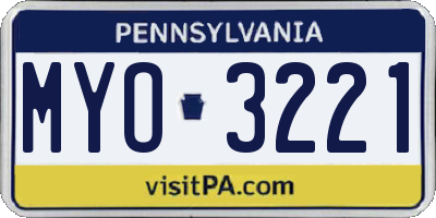 PA license plate MYO3221