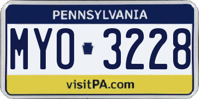 PA license plate MYO3228