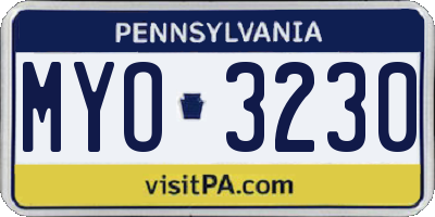 PA license plate MYO3230