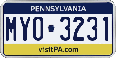 PA license plate MYO3231