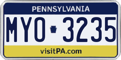 PA license plate MYO3235