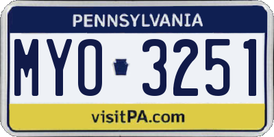 PA license plate MYO3251