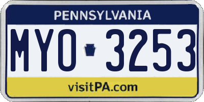 PA license plate MYO3253