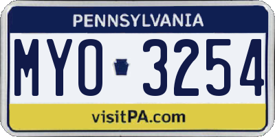 PA license plate MYO3254