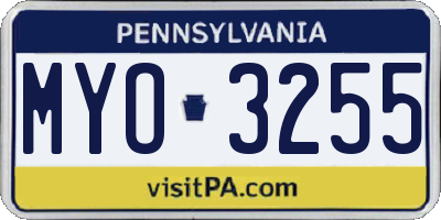 PA license plate MYO3255