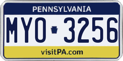 PA license plate MYO3256