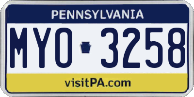 PA license plate MYO3258