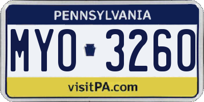 PA license plate MYO3260