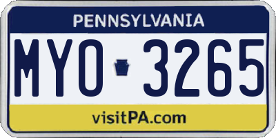 PA license plate MYO3265