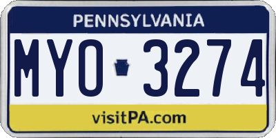 PA license plate MYO3274