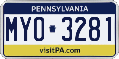 PA license plate MYO3281
