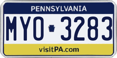 PA license plate MYO3283