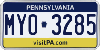 PA license plate MYO3285